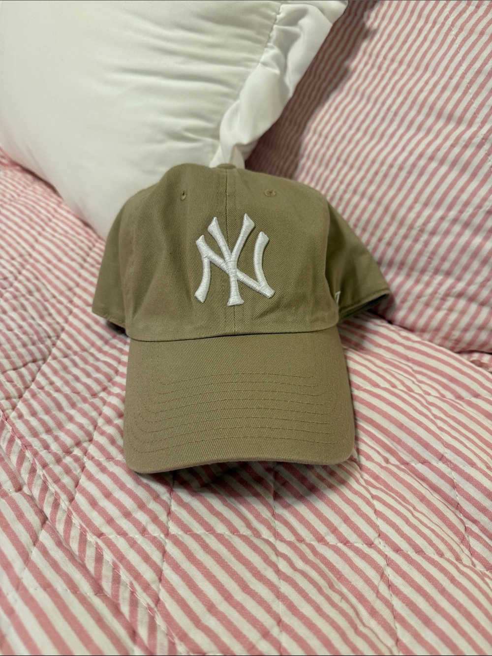 Khaki Baseball Cap with White Embroidered NY Logo